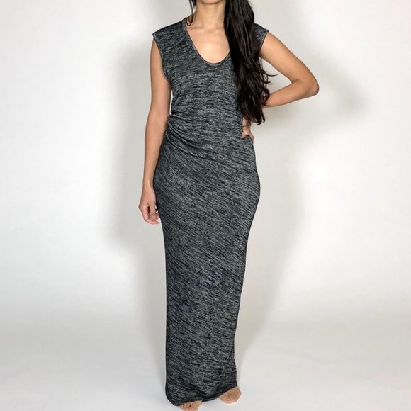 T by Alexander Wang Drape Back Stretch Jersey Static-Gray Maxi Dress sz M - Picture 2 of 8